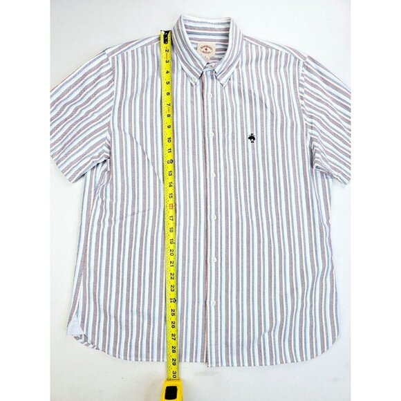 Brooks Brothers Red Fleece Size Large Mens Red White Blue Stripe Logo S/S Shirt - Picture 11 of 12